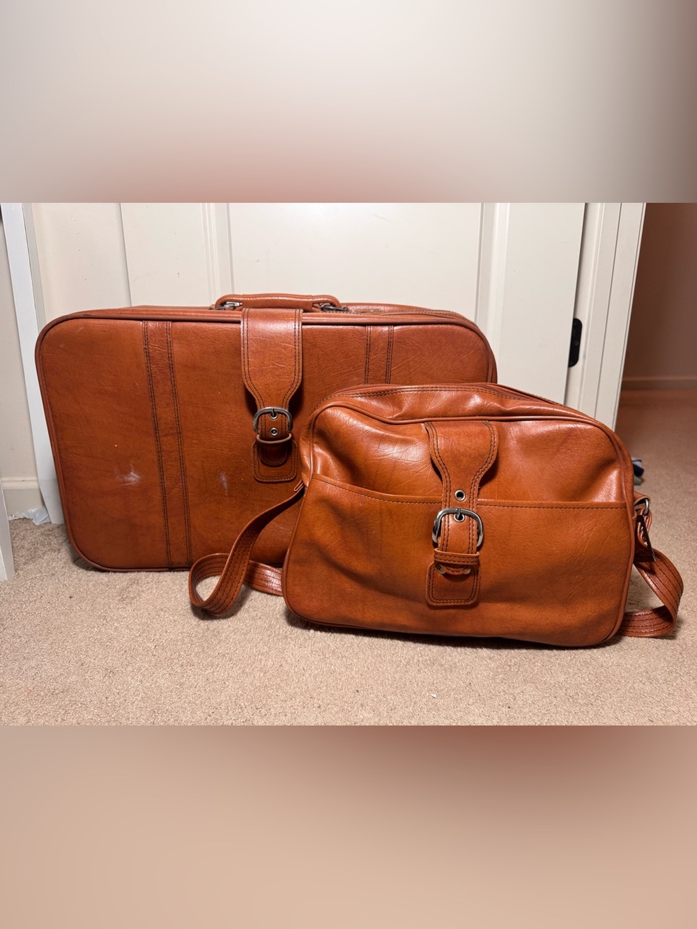 Vintage  F.W. Woolworth faux brown leather travel set 2 pieces